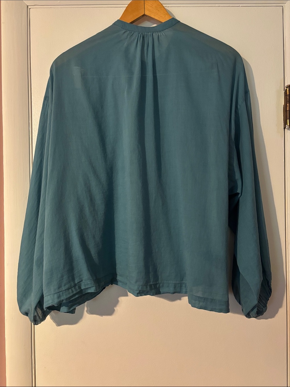 Doen Jane Blouse Peasant Blue Poplin Small 100% Organic Cotton Prairie Button - Picture 9 of 17